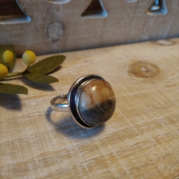 OCEAN JASPER SILVER PLATED RING NWOT - Picture 2 of 6